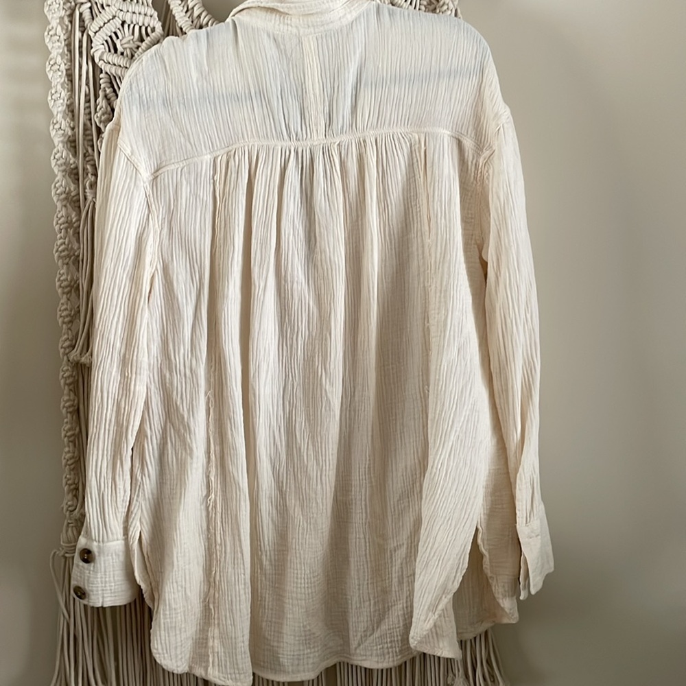 FREE PEOPLE Cream Crinkle Gauze Long Sleeve Tunic Top - Picture 5 of 5